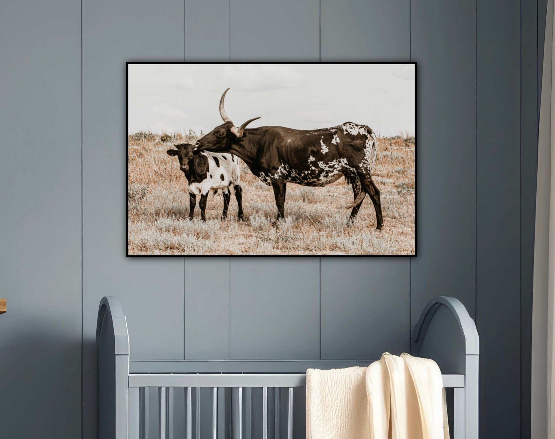 Texas Longhorn Cow & Calf Western Nursery Wall Art Wall Art Teri James Photography