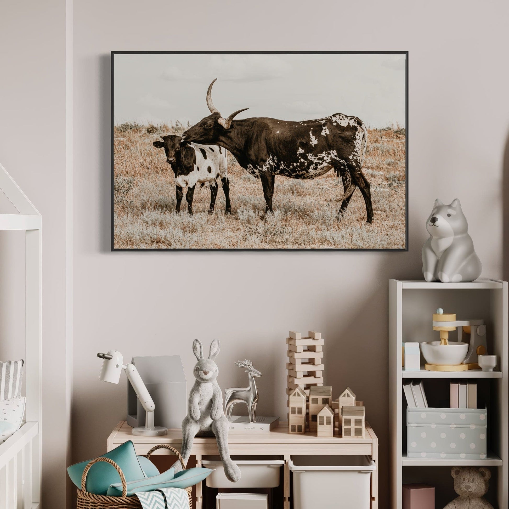 Texas Longhorn Cow & Calf Western Nursery Wall Art Wall Art Teri James Photography