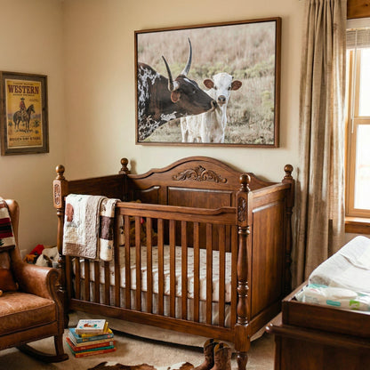 Texas Longhorn Nursery Art – Rustic Cow and Calf Artwork for Kids’ Room Wall Art Teri James Photography