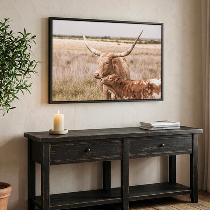 Texas Longhorn Nursery Decor – Rustic Farmhouse Nursery Canvas-Black Frame / 12 x 18 Inches