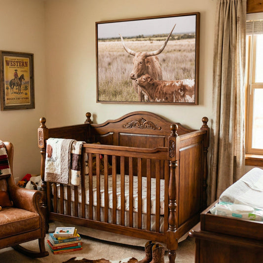Texas Longhorn Nursery Decor – Rustic Farmhouse Nursery Wall Art Canvas Wall Art Teri James Photography