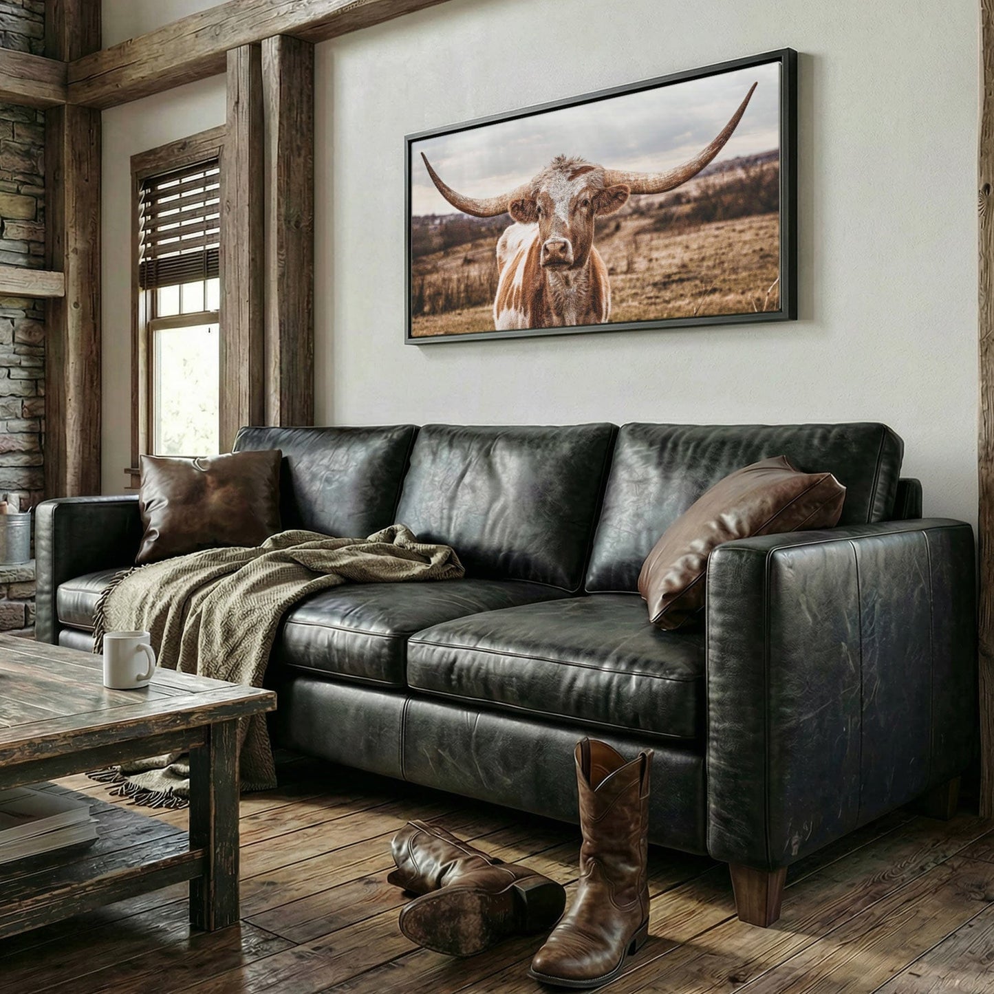 Texas Longhorn Panoramic Artwork - Large Canvas Print Wall Art Teri James Photography