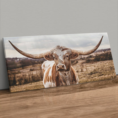 Texas Longhorn Panoramic Artwork - Large Canvas Print Canvas-Unframed / 10 x 20 Inches Wall Art Teri James Photography
