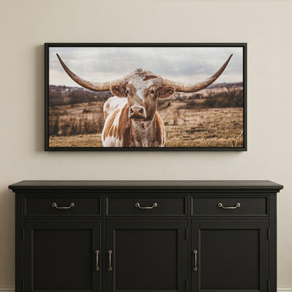 Texas Longhorn Panoramic Artwork - Large Canvas Print Wall Art Teri James Photography