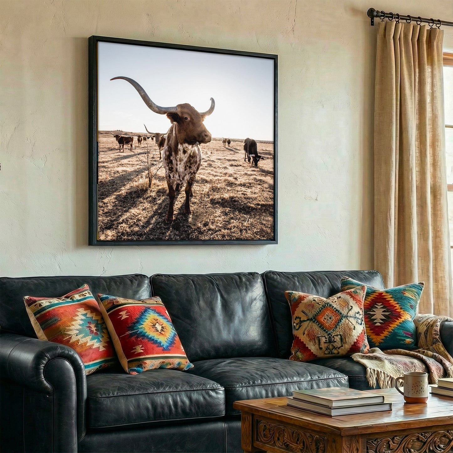 Texas Longhorn Square Canvas Print Wall Art Teri James Photography