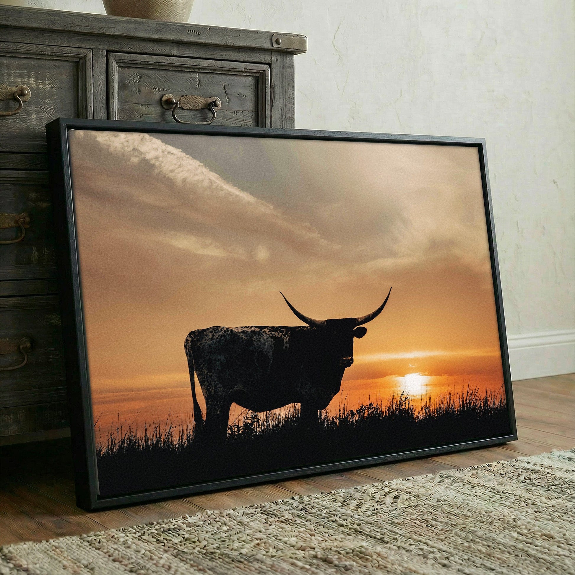 Texas Longhorn Sunset Canvas Print Wall Art Teri James Photography