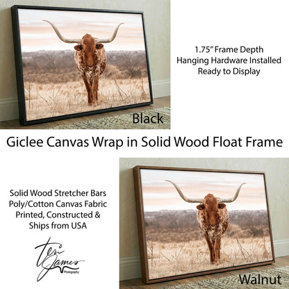 Texas Longhorn Wall Art - Large Western Wall Decor - Rustic Cattle Artwork Print Canvas-Black Frame / 12 x 18 Inches Wall Art Teri James Photography