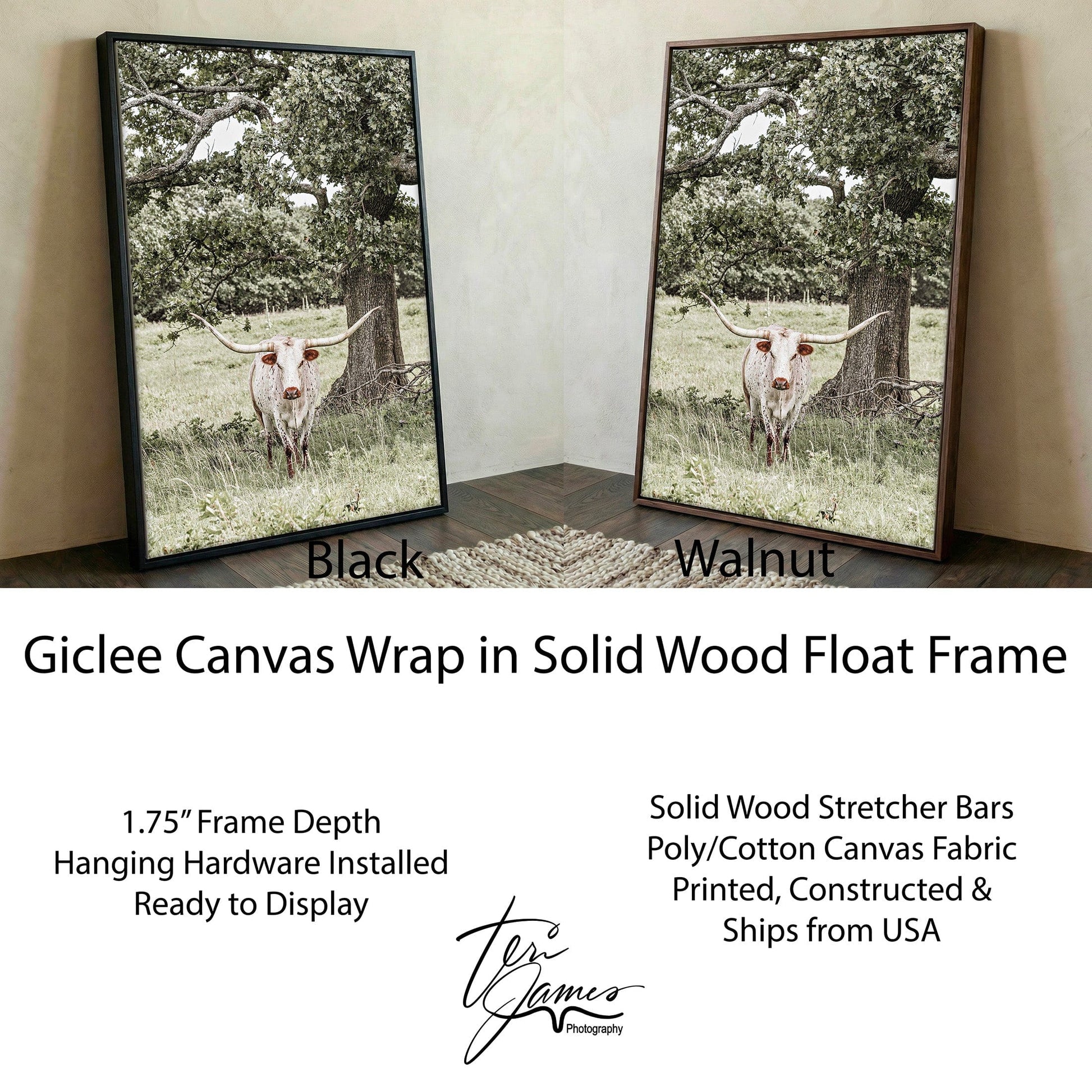 Texas Longhorn Wall Art – Vertical Canvas Print Rustic Farmhouse Decor Canvas-Black Frame / 12 x 18 Inches Wall Art Teri James Photography