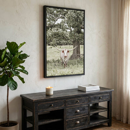 Texas Longhorn Wall Art – Vertical Canvas Print Canvas-Black Frame / 12 x 18 Inches