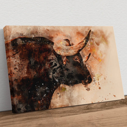 Texas Longhorn Watercolor Art Canvas-Unframed / 12 x 18 Inches Wall Art Teri James Photography