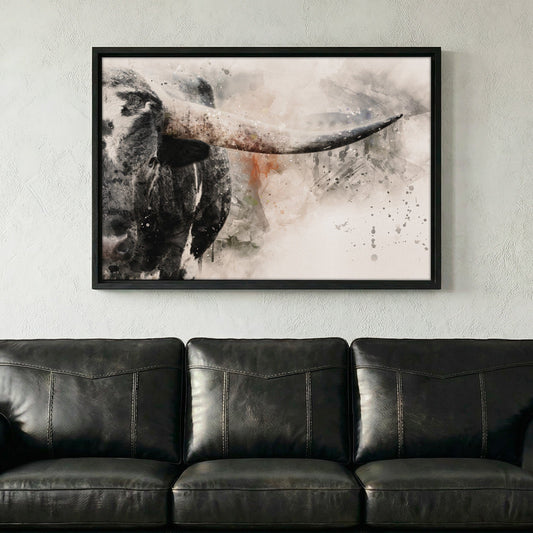 Texas Longhorn Watercolor Canvas Wall Art Teri James Photography