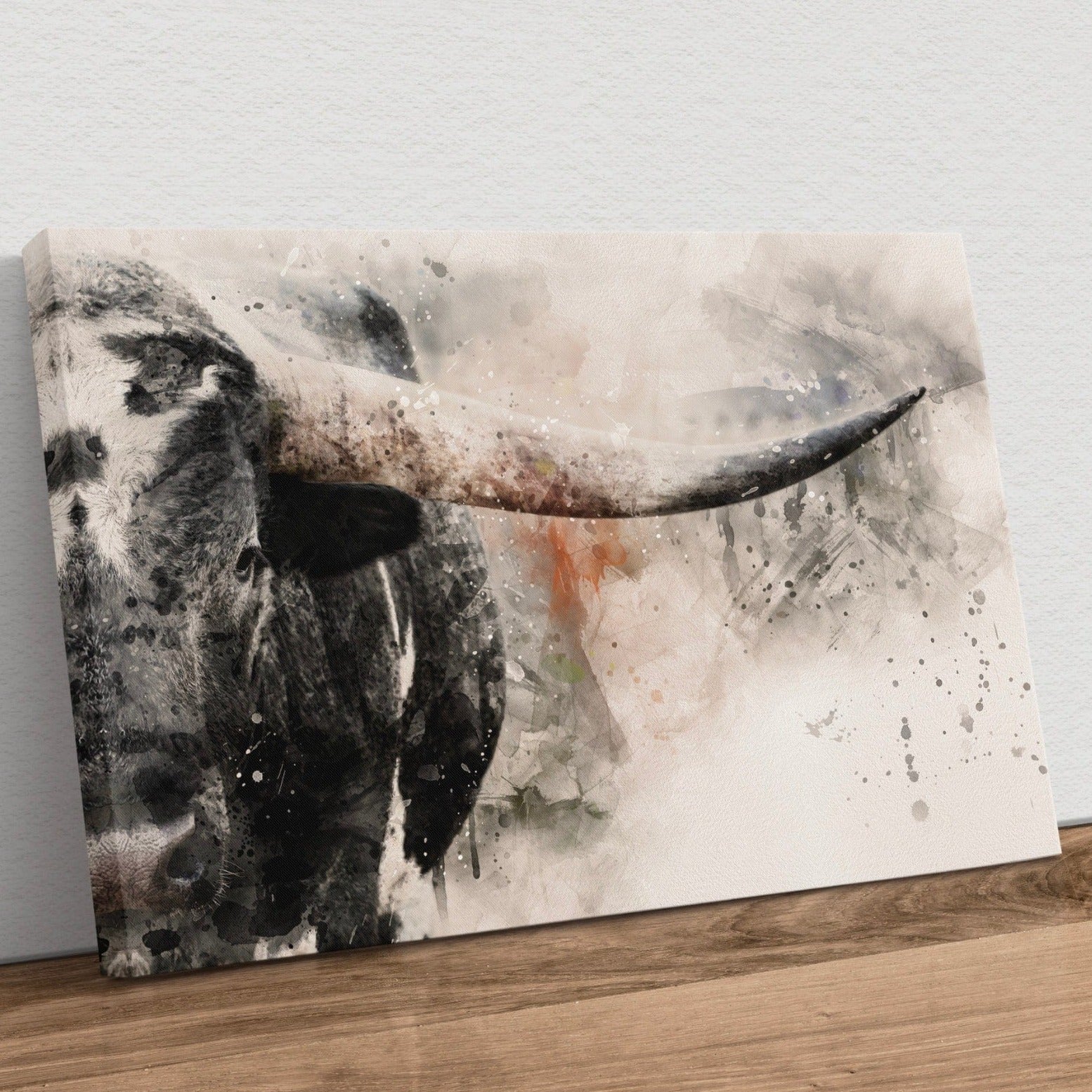 Texas Longhorn Watercolor Canvas Canvas-Unframed / 12 x 18 Inches Wall Art Teri James Photography