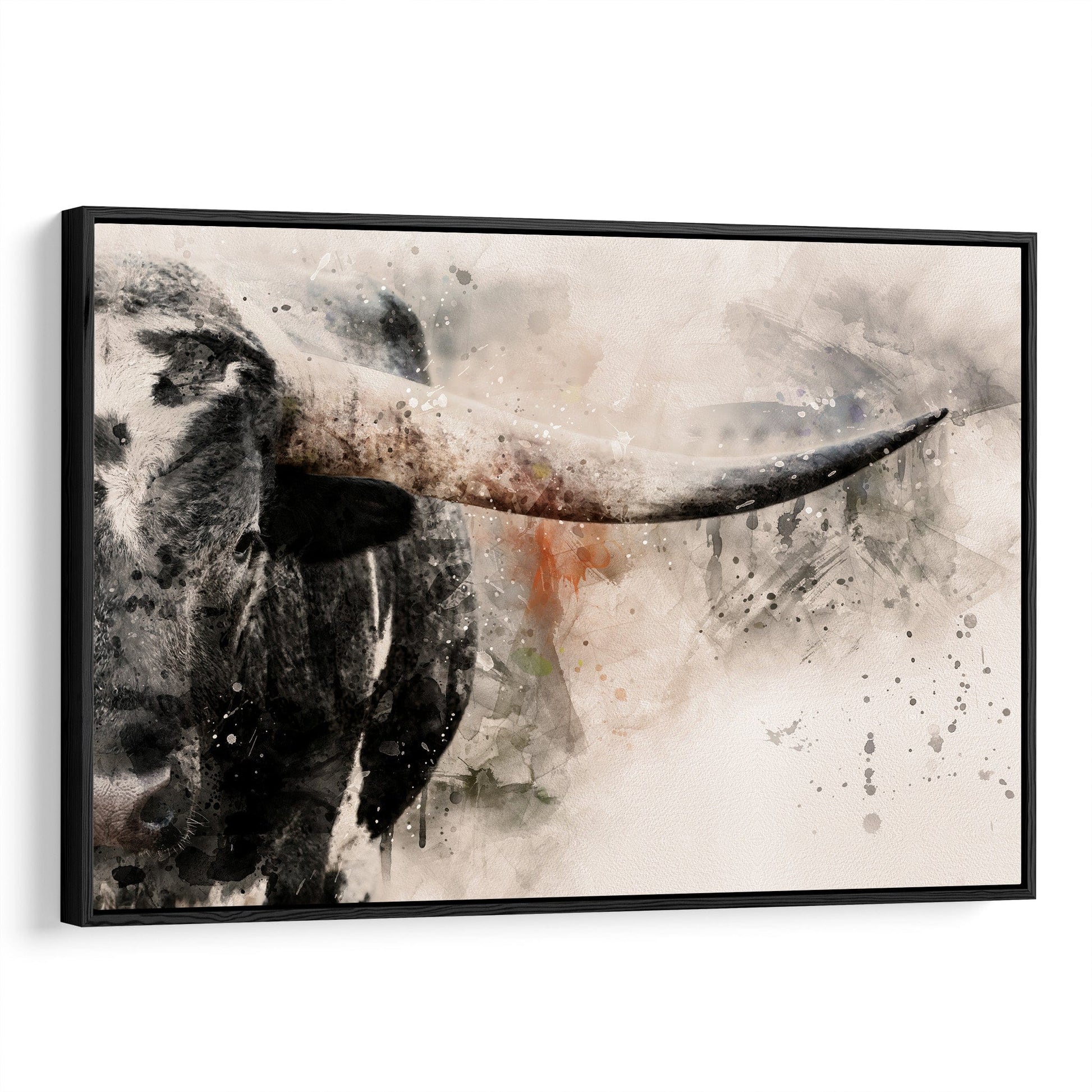 Texas Longhorn Watercolor Canvas Canvas-Black Frame / 12 x 18 Inches Wall Art Teri James Photography