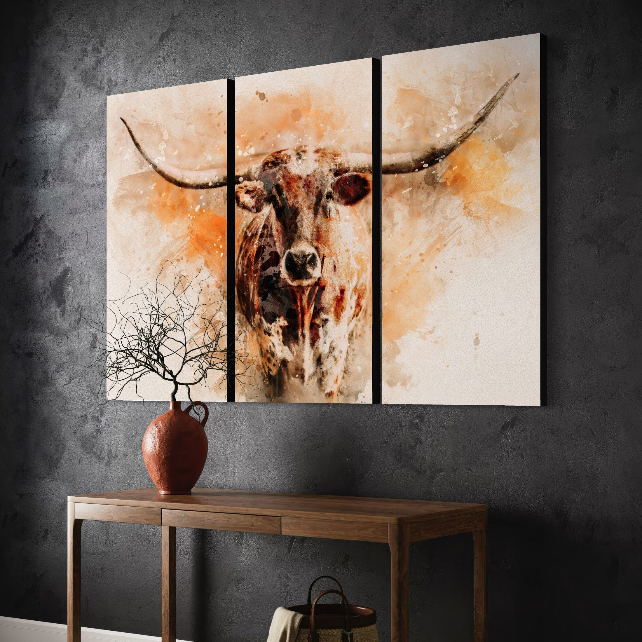 Texas Longhorn Triptych - Teri James Photography Canvas Art - Teri