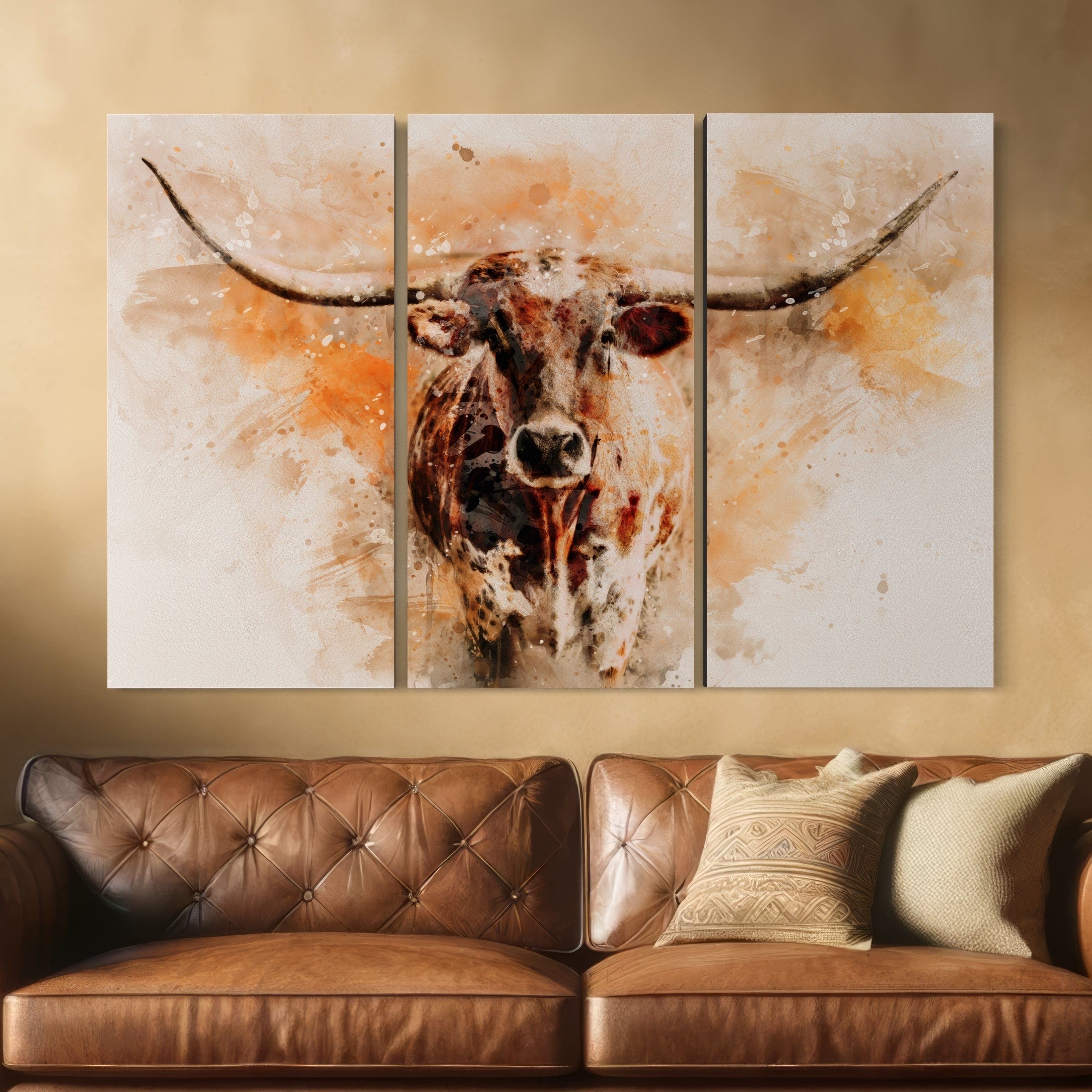 Texas Longhorn Triptych - Teri James Photography Canvas Art - Teri