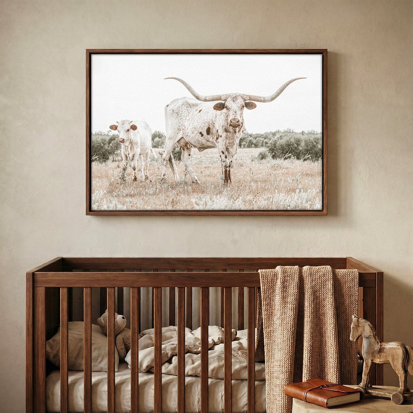 Texas Nursery Wall Art - Longhorn Cow & Calf Wall Art Teri James Photography