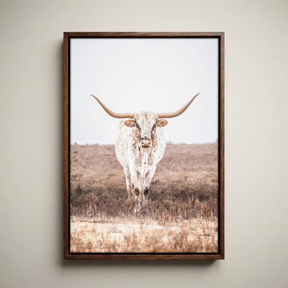 Vertical Longhorn Canvas Print in Farmhouse Style