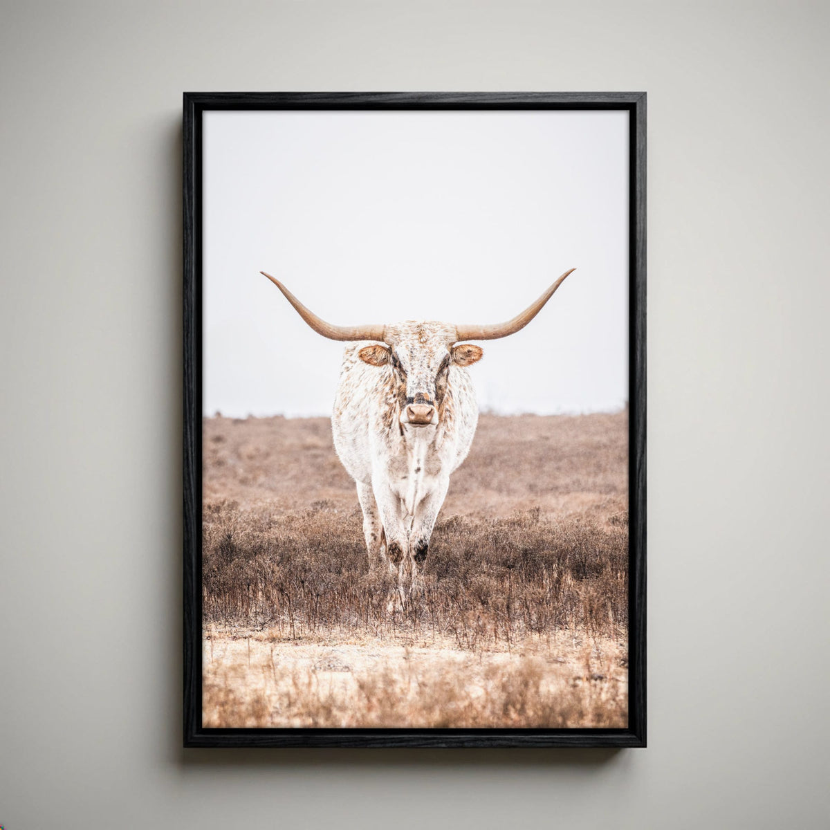 Vertical Longhorn Canvas Print in Farmhouse Style