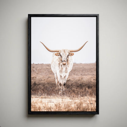 Vertical Longhorn Canvas Print in Farmhouse Style