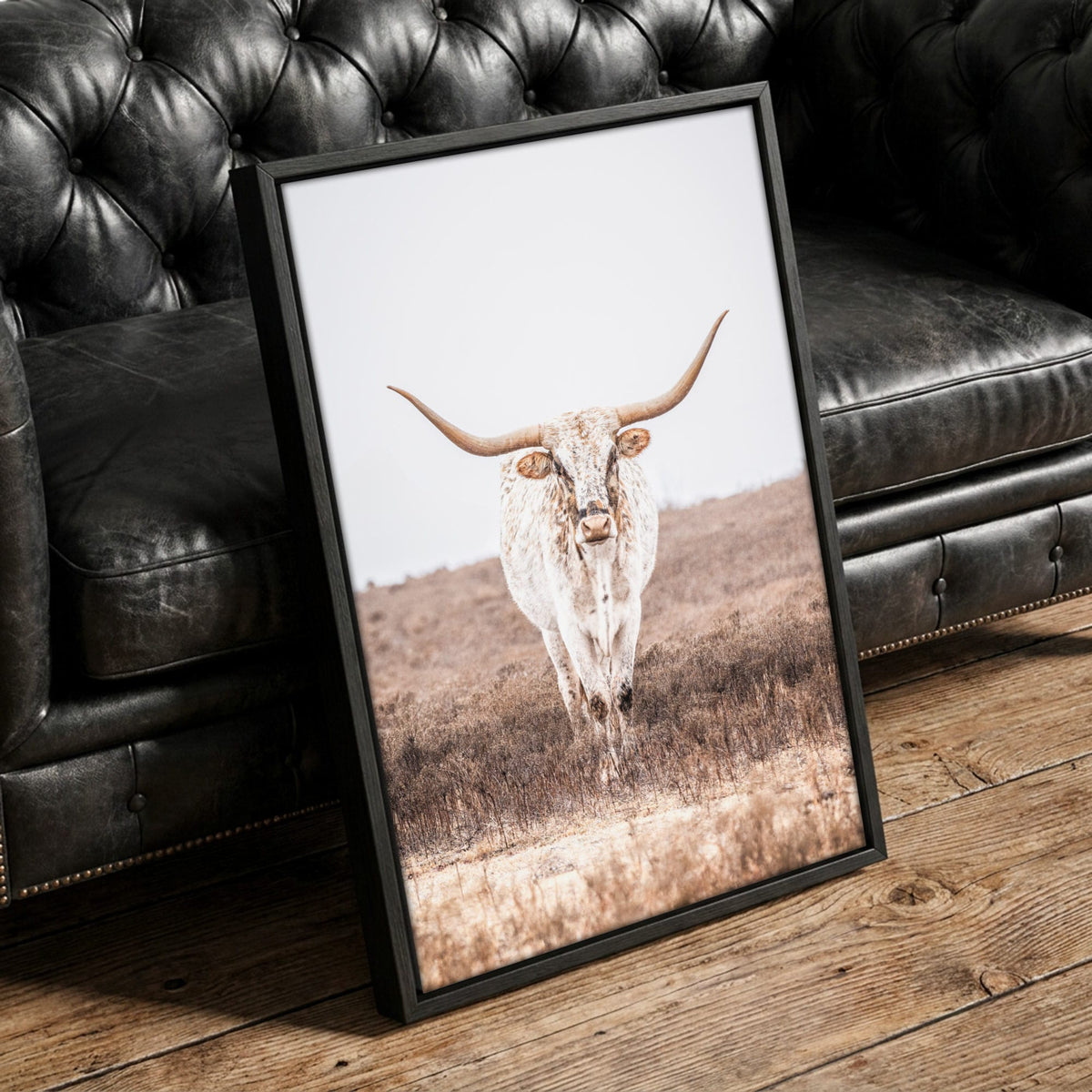 Vertical Longhorn Canvas Print in Farmhouse Style