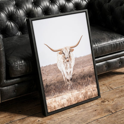 Vertical Longhorn Canvas Print in Farmhouse Style