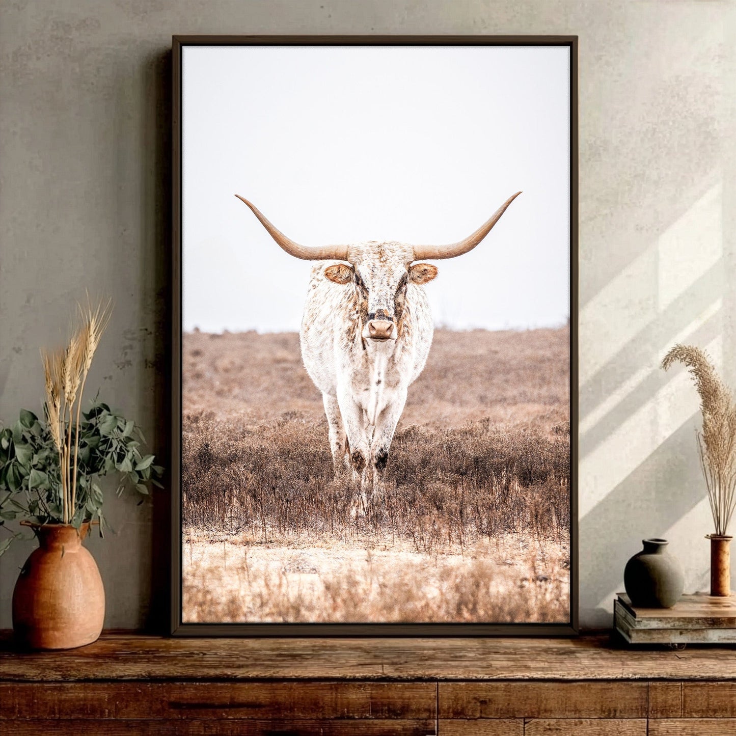 Vertical Longhorn Canvas Print in Farmhouse Style Wall Art Teri James Photography