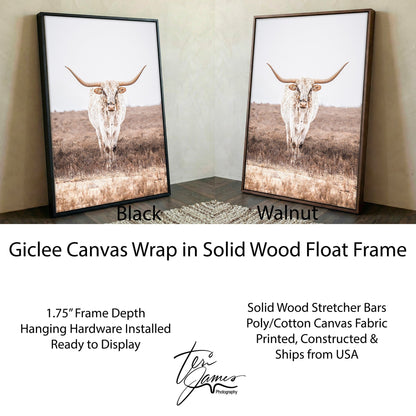 Vertical Longhorn Canvas Print in Farmhouse Style Canvas-Black Frame / 12 x 18 Inches Wall Art Teri James Photography