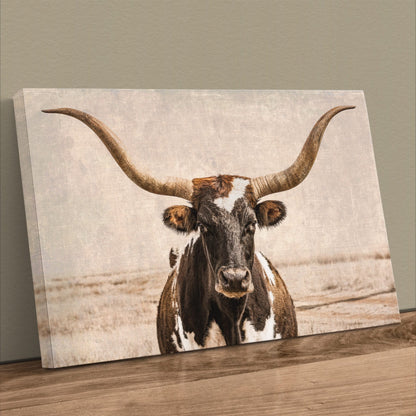 Vintage Texas Longhorn Wall Art - Rustic Western Photography Canvas-Unframed / 12 x 18 Inches