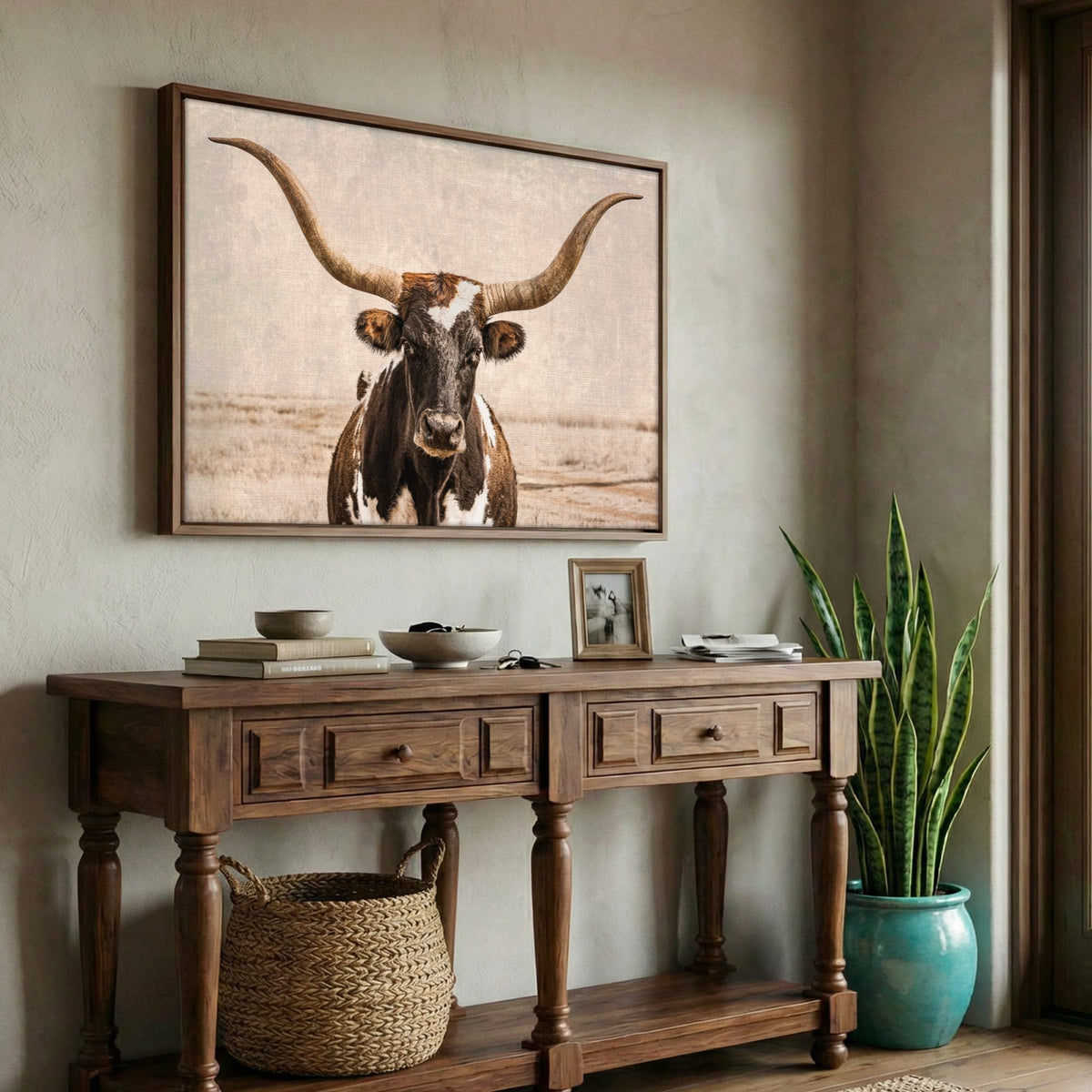Vintage Texas Longhorn Wall Art - Rustic Western Photography