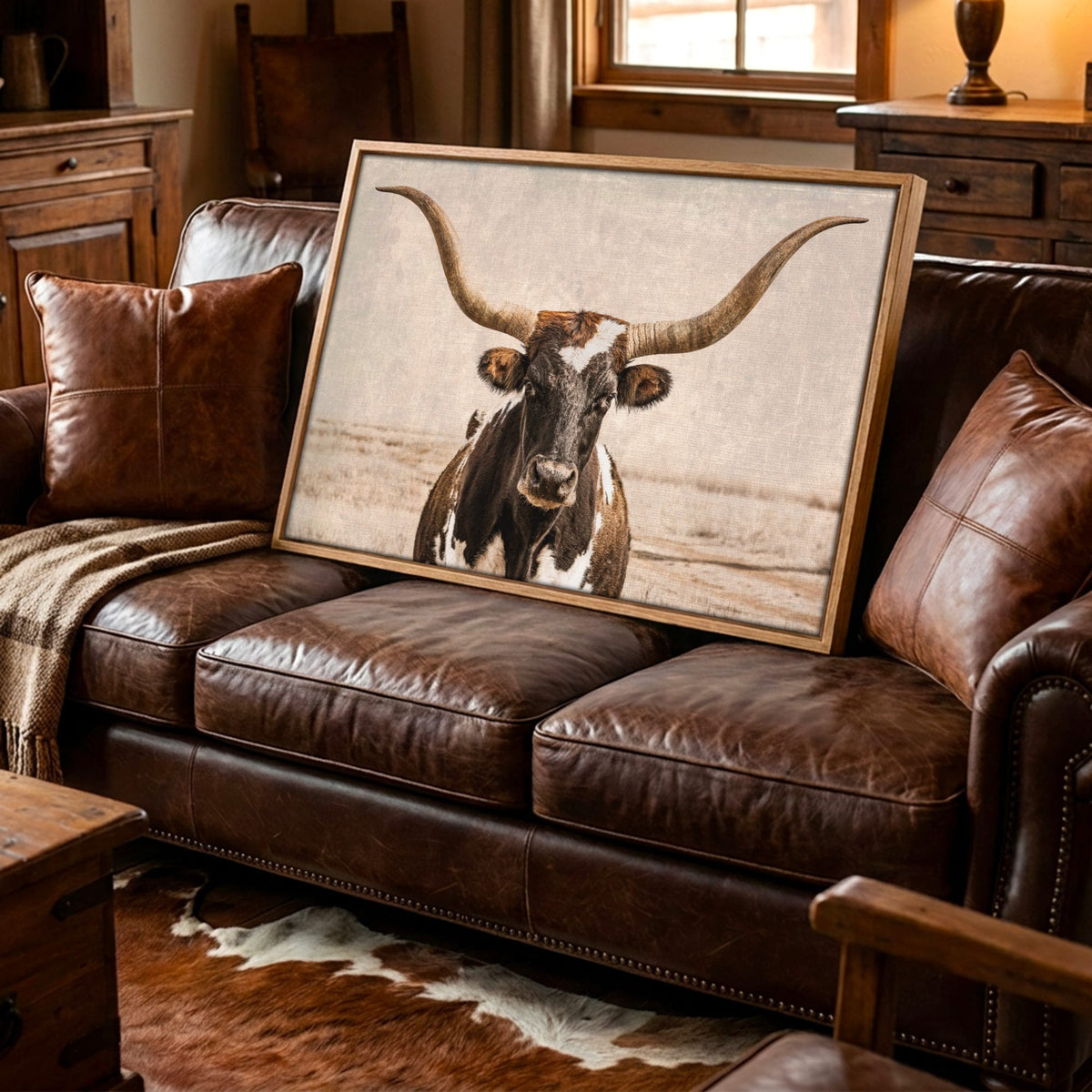 Vintage Texas Longhorn Wall Art - Rustic Western Photography