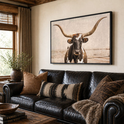 Vintage Texas Longhorn Wall Art - Rustic Western Photography