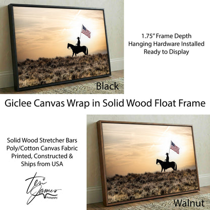 Western American Flag Canvas - Patriotic Wall Art With Cowboy Lifestyle Decor Canvas-Black Frame / 12 x 18 Inches Wall Art Teri James Photography