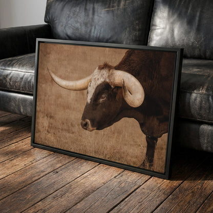Western Art Longhorn Canvas - Modern Western Decor Canvas-Black Frame / 12 x 18 Inches