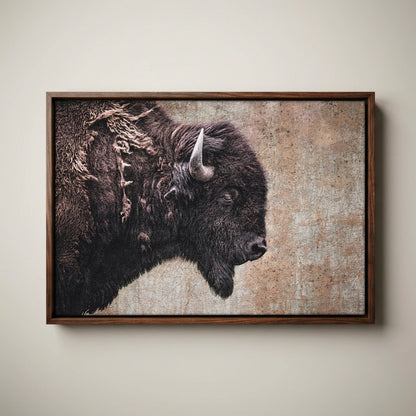 Western Decor Bison Canvas - Rustic Wall Art Buffalo Closeup
