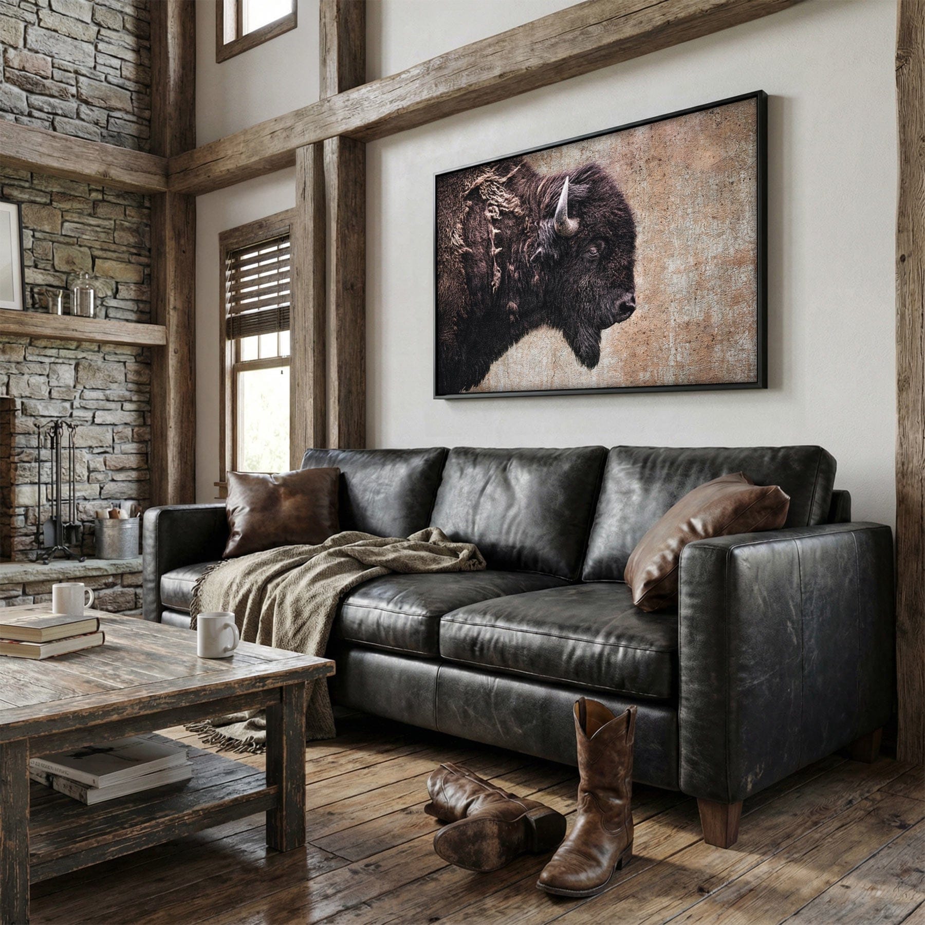 Western Decor Bison Painting - Rustic Wall Art With Buffalo Closeup Wall Art Teri James Photography