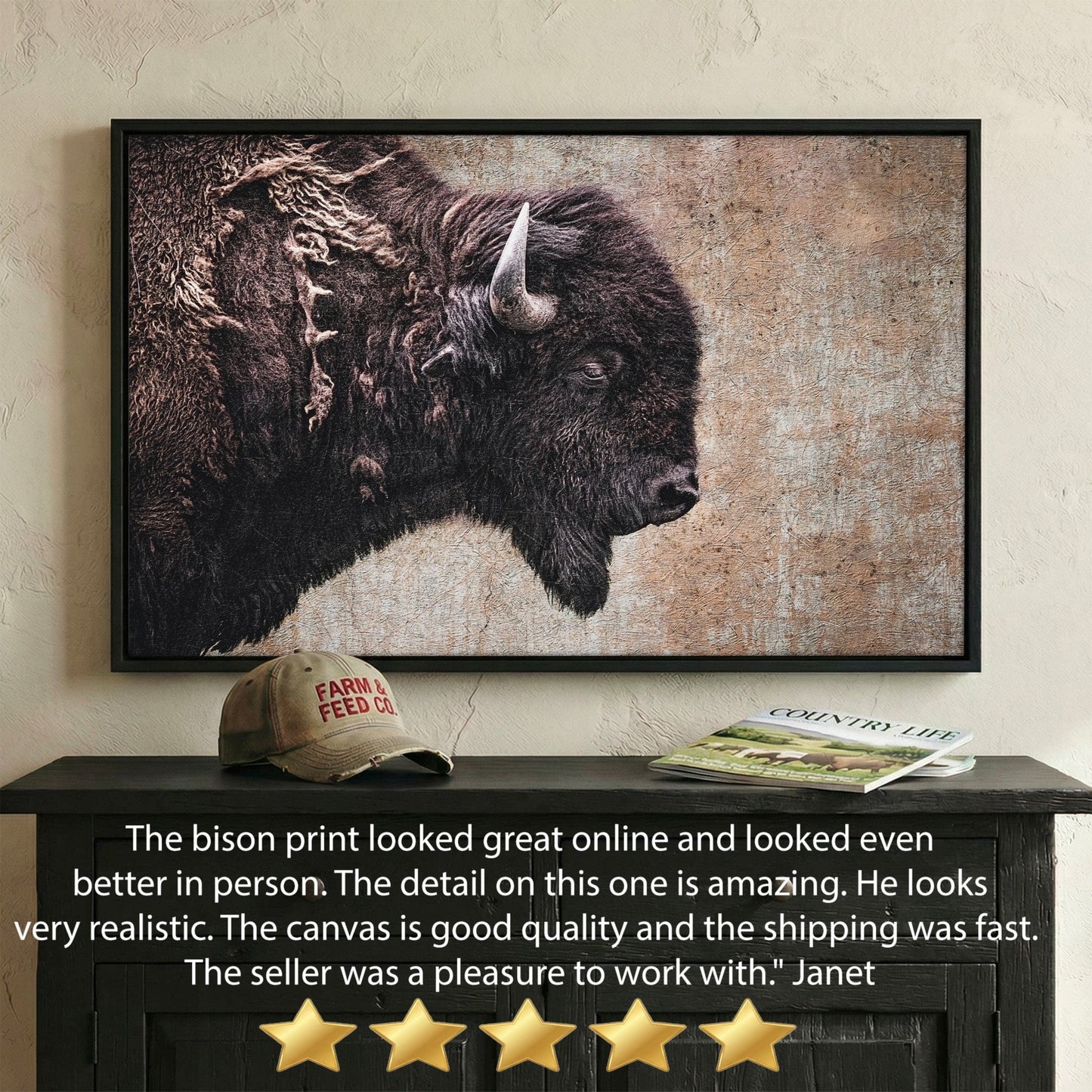 Western Decor Bison Painting - Rustic Wall Art With Buffalo Closeup Wall Art Teri James Photography