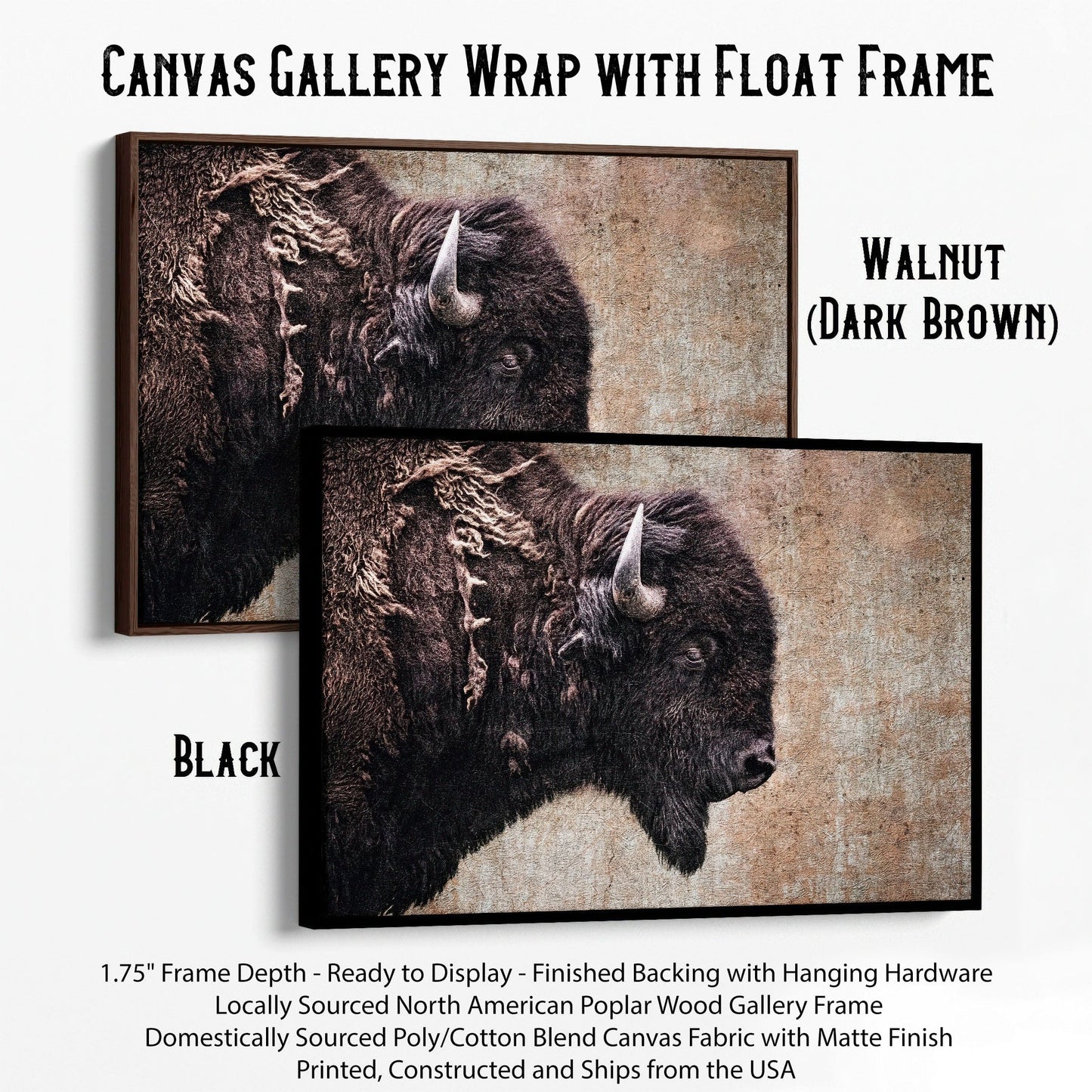 Western Decor Bison Painting Canvas-Black Frame / 12 x 18 Inches Wall Art Teri James Photography