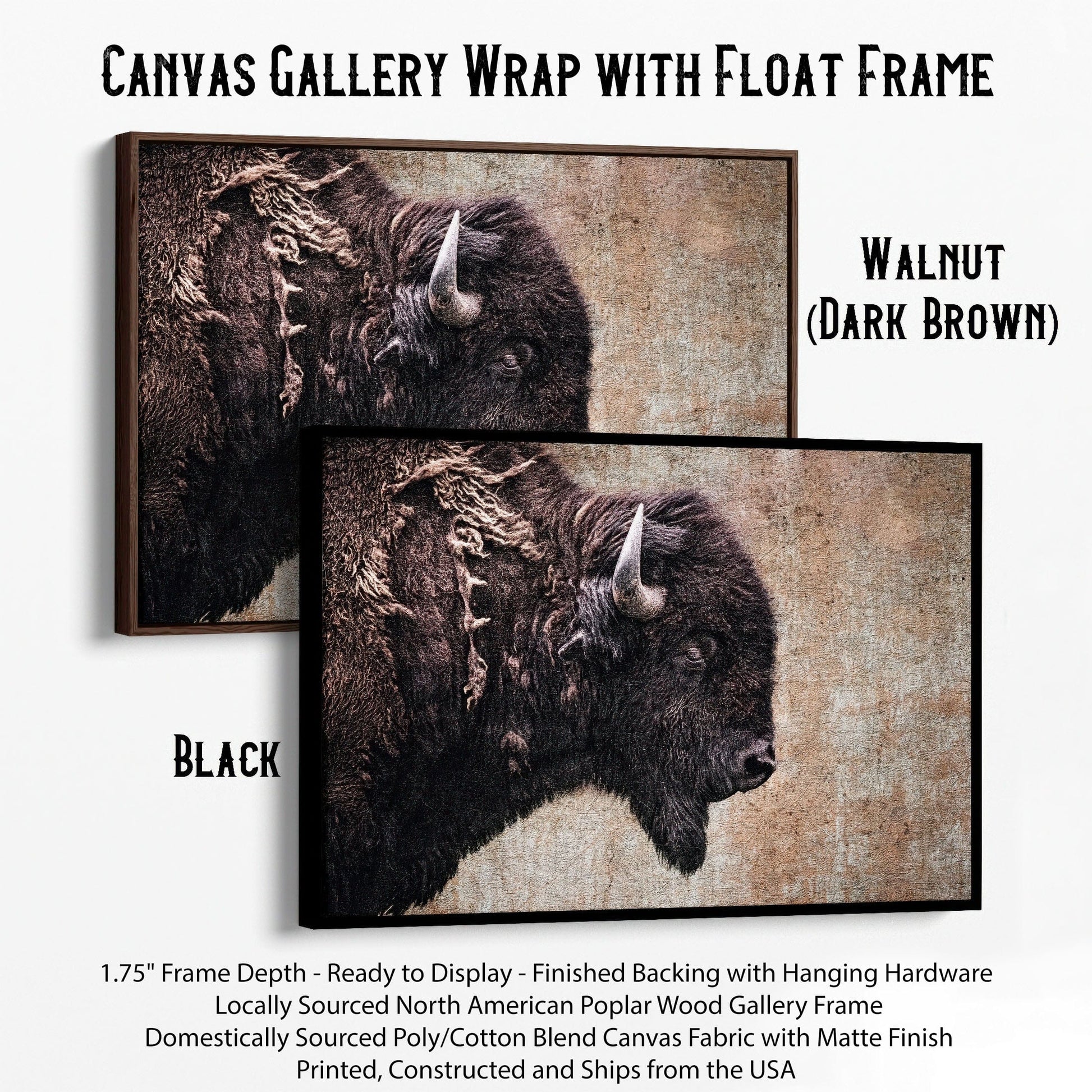 Western Decor Bison Painting Canvas-Black Frame / 12 x 18 Inches Wall Art Teri James Photography