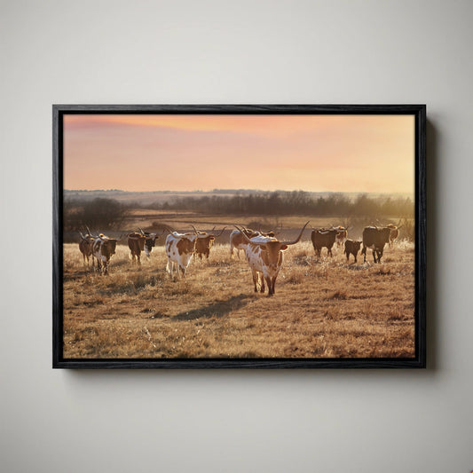 Western Decor Cow Wall Art – Texas Longhorn Cattle Artwork