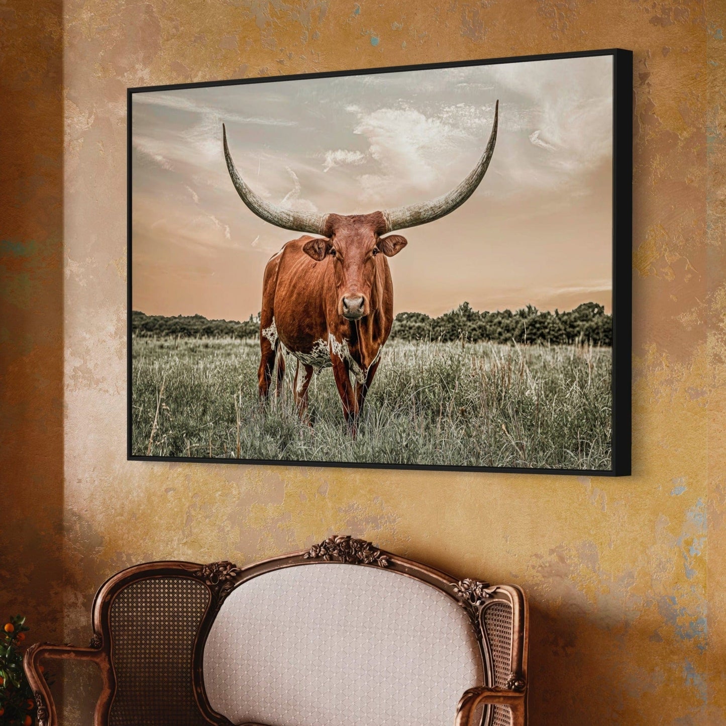 Western Decor Texas Longhorn Canvas Art in Southwest Colors Wall Art Teri James Photography