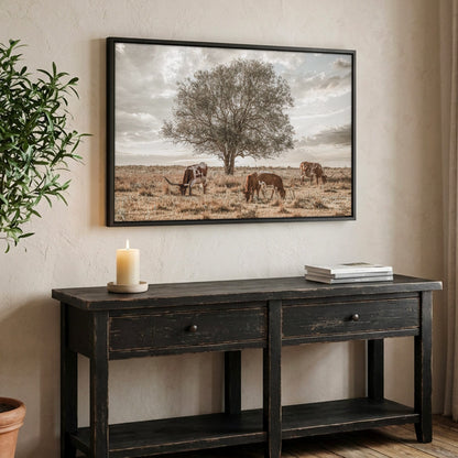 Western Landscape Art - Flint Hills Rustic Wall Decor Canvas-Black Frame / 12 x 18 Inches