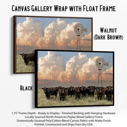 Western Landscape Art Print - Angus Cattle Canvas-Black Frame / 12 x 18 Inches Wall Art Teri James Photography
