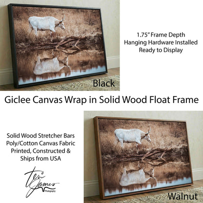 Western Living Room Decor - Longhorn Wall art Canvas-Black Frame / 12 x 18 Inches Wall Art Teri James Photography