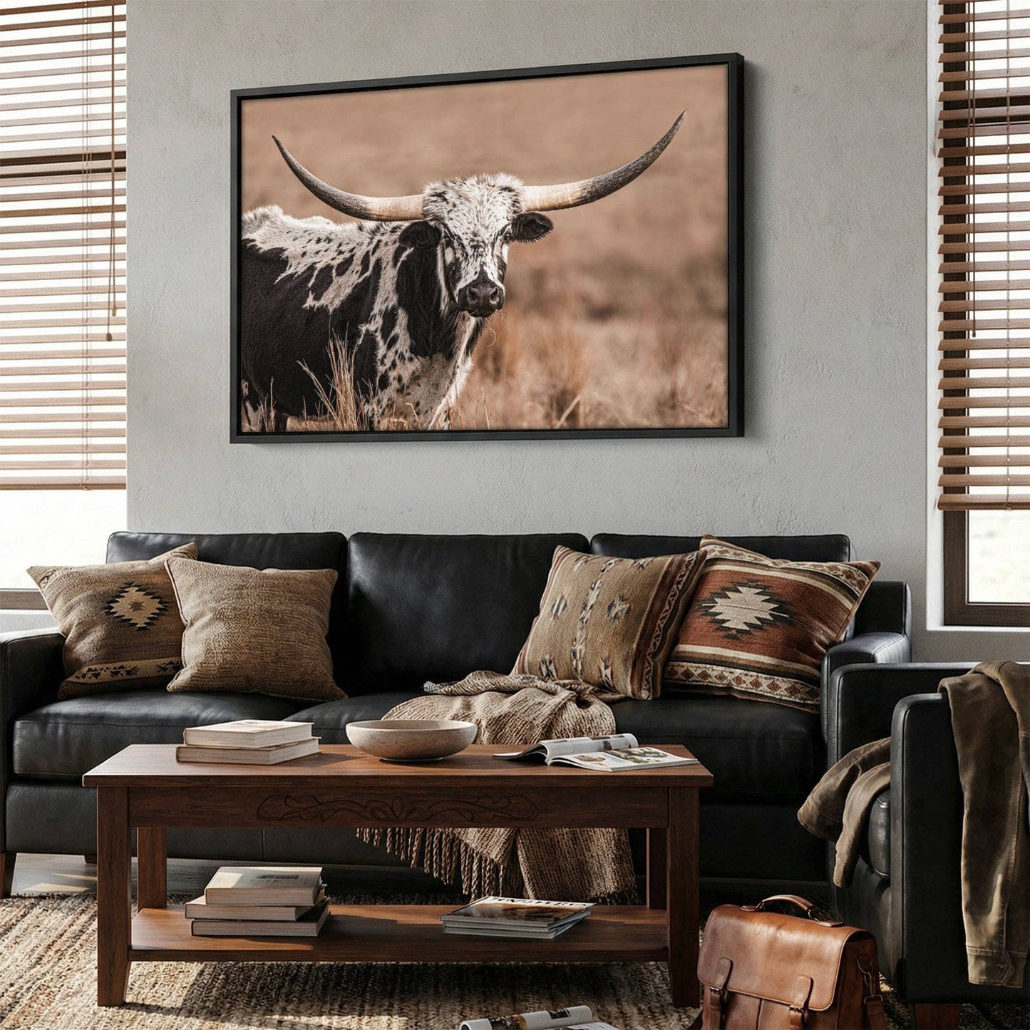 Western Longhorn Wall Art - Large Rustic Canvas Print for Country Living Wall Art Teri James Photography