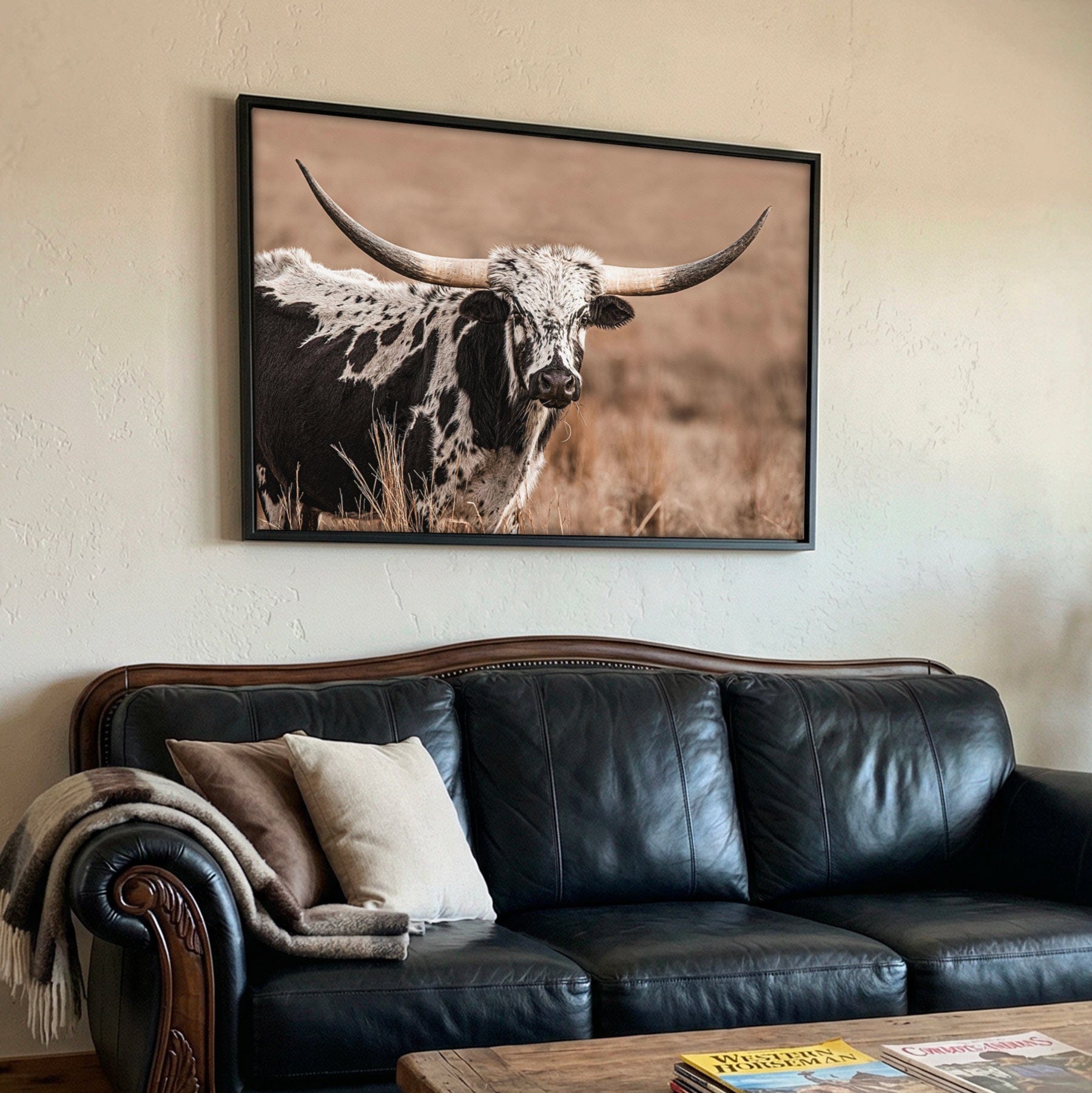 Western Longhorn Wall Art - Large Rustic Canvas Print for Country Living Wall Art Teri James Photography