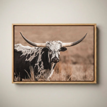 Western Longhorn Wall Art - Large Rustic Canvas Canvas-Natural Oak Float Frame / 12 x 18 Inches