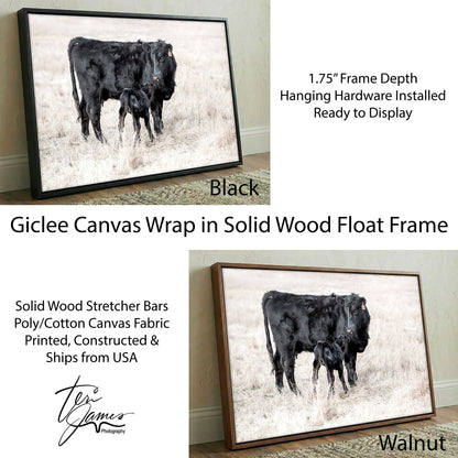 Western Nursery Wall Art - Black Angus Cow & Calf Canvas-Black Frame / 12 x 18 Inches Wall Art Teri James Photography