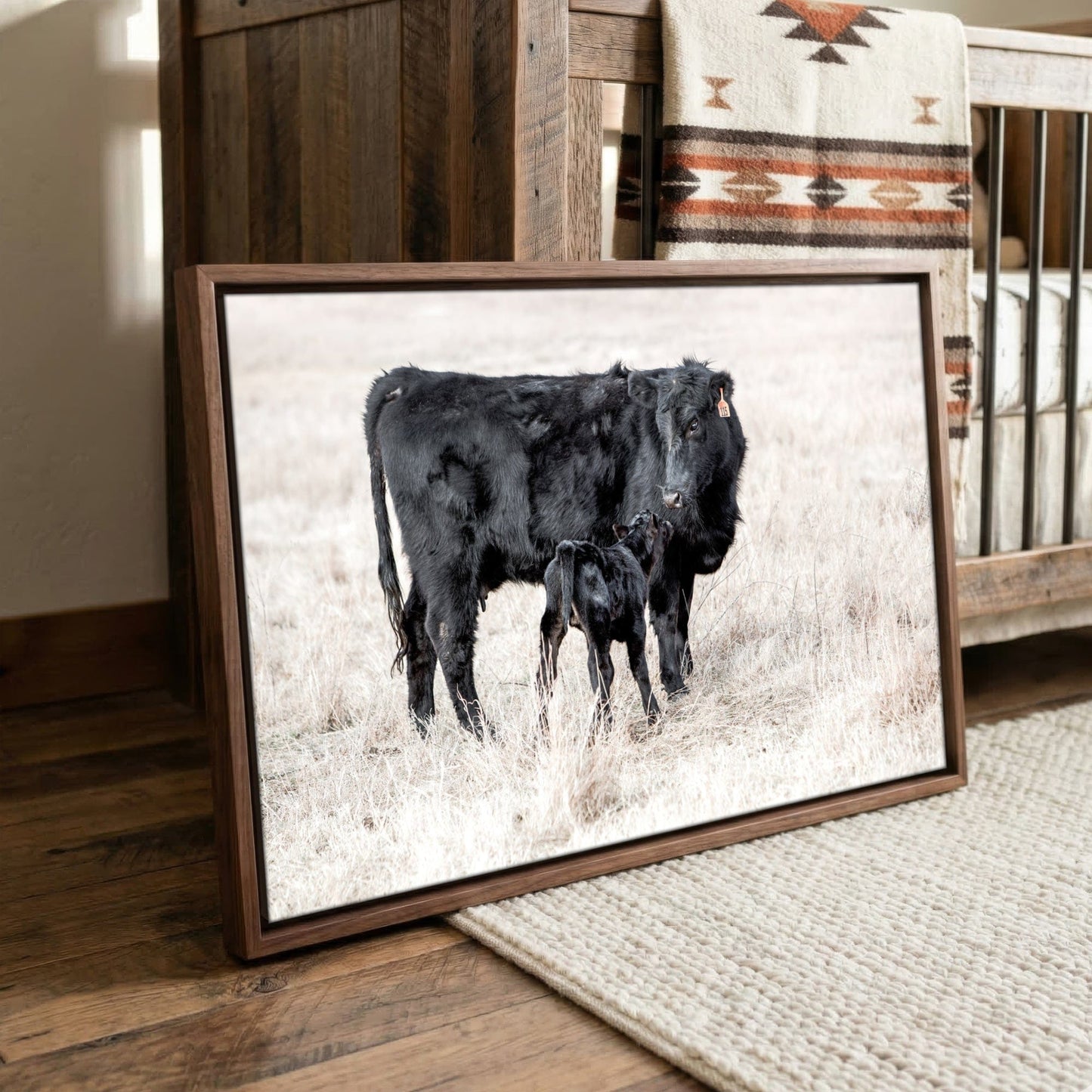 Western Nursery Wall Art - Black Angus Cow & Calf