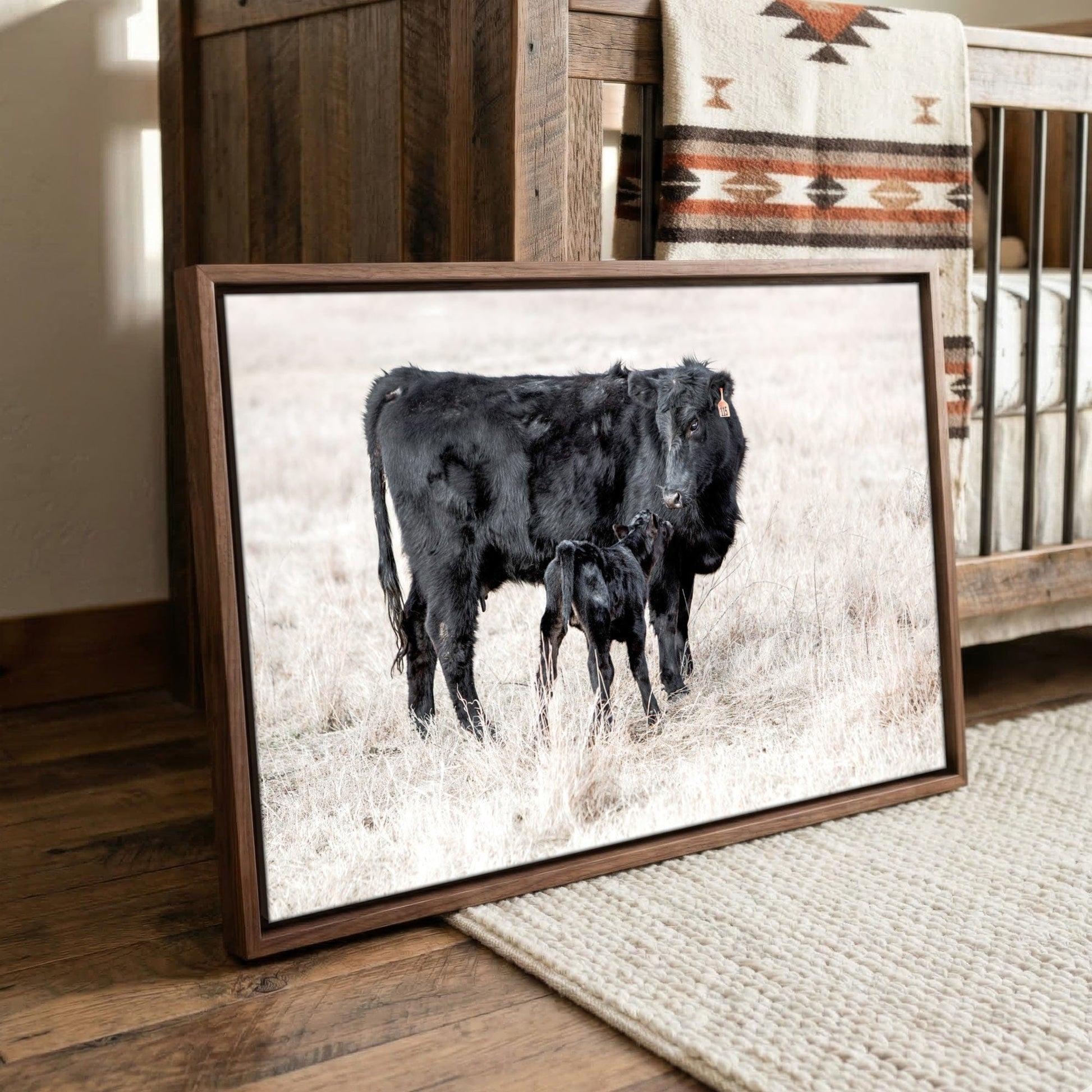 Western Nursery Wall Art - Black Angus Cow & Calf