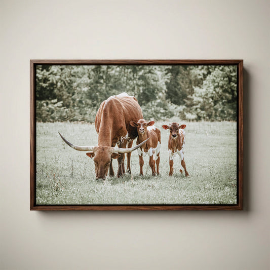 Western Nursery Wall Art – Longhorn Cow & Twin Calves